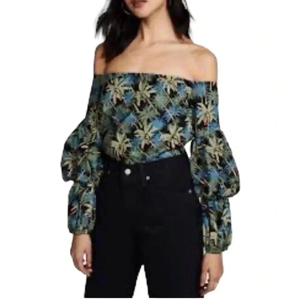 REVOLVE x Petersyn Lily Off the Shoulder Tropical Print Cotton Top Size XS